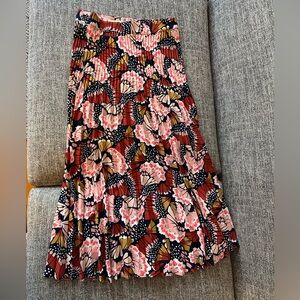 Boden Pleated Maxi Skirt in Navy, Pink & Rust - size 6